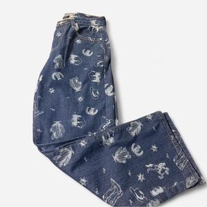Women's Navy Blue Cowboy Print Flare Jeans Size 5